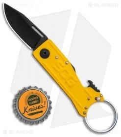 SOG Keytron Clip Point Folding Knife Key Chain Yellow (1.9" Black) KT1005-CP -Sog Shop SOG Keytron CP Key Chain Yellow Black KT1005 CP BHQ 104066 jr bottlecap