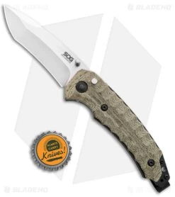 SOG Kiku Spring Assisted Knife Tan Micarta (3.5" Satin) KU-3003 -Sog Shop SOG Kiku Assisted Micarta Satin BHQ 124846 jr bottlecap