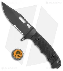 SOG Seal FX Fixed Blade Knife Black GRN Clip Point (4.3" Black Serr) -Sog Shop SOG Seal FX Fixed Black GRN DP Black Serr BHQ 99497 jr bottlecap