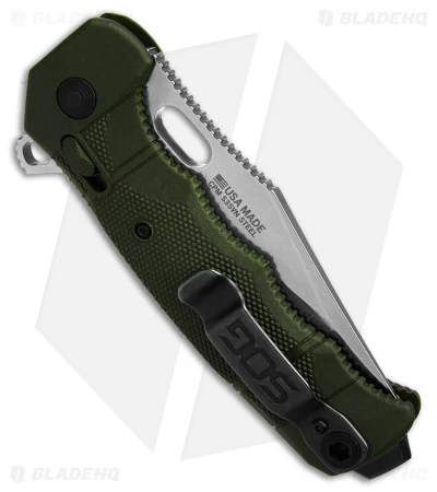 SOG Seal XR Flipper Knife OD Green FRN (3.9" Stonewash S35VN) BHQ Exclusive 5 SOG Seal XR Flipper Knife OD Green FRN (3.9" Stonewash S35VN) BHQ Exclusive - Image 3