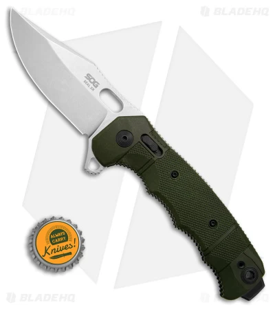 SOG Seal XR Flipper Knife OD Green FRN (3.9" Stonewash S35VN) BHQ Exclusive 6 SOG Seal XR Flipper Knife OD Green FRN (3.9" Stonewash S35VN) BHQ Exclusive - Image 4