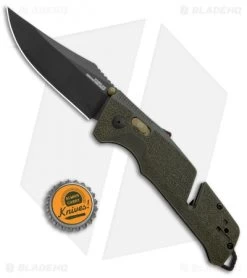 SOG Trident AT-XR Lock Knife OD Green Clip Point (3.7" Black) -Sog Shop SOG Trident AT XR Lock OD Green CP Black BHQ 105698 jr bottlecap