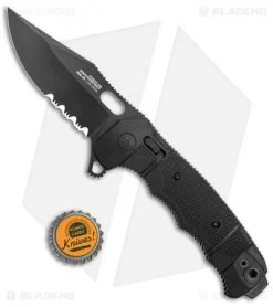 SOG Seal XR Flipper XR-Lock Knife Black Nylon (3.9" Black Serrated) -Sog Shop Sog Seal XR Flipper Black FRN Black Serr BHQ 136182 jr bottlecap
